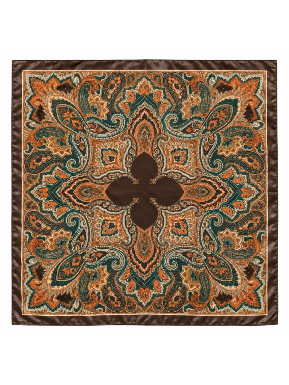 Teal Brown Paisley Wild Rag Scarf 35x35 Satin Western Cowgirl Burnt Orange